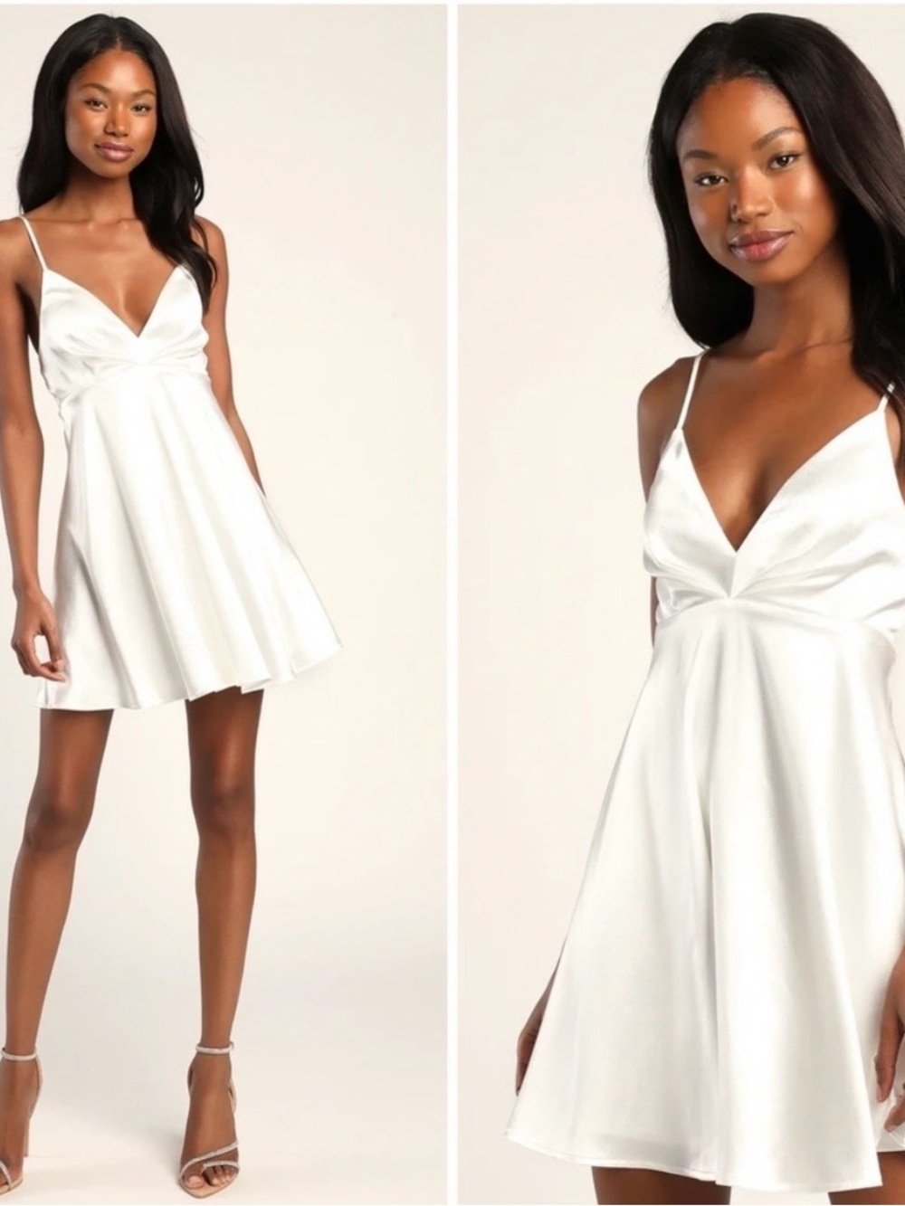 Lulu’s Happily Yours Satin Mini Dress Soft White Size Large LWD Sorority Bridal
